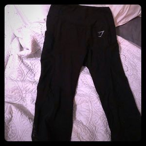 Black crop mesh gym shark leggings